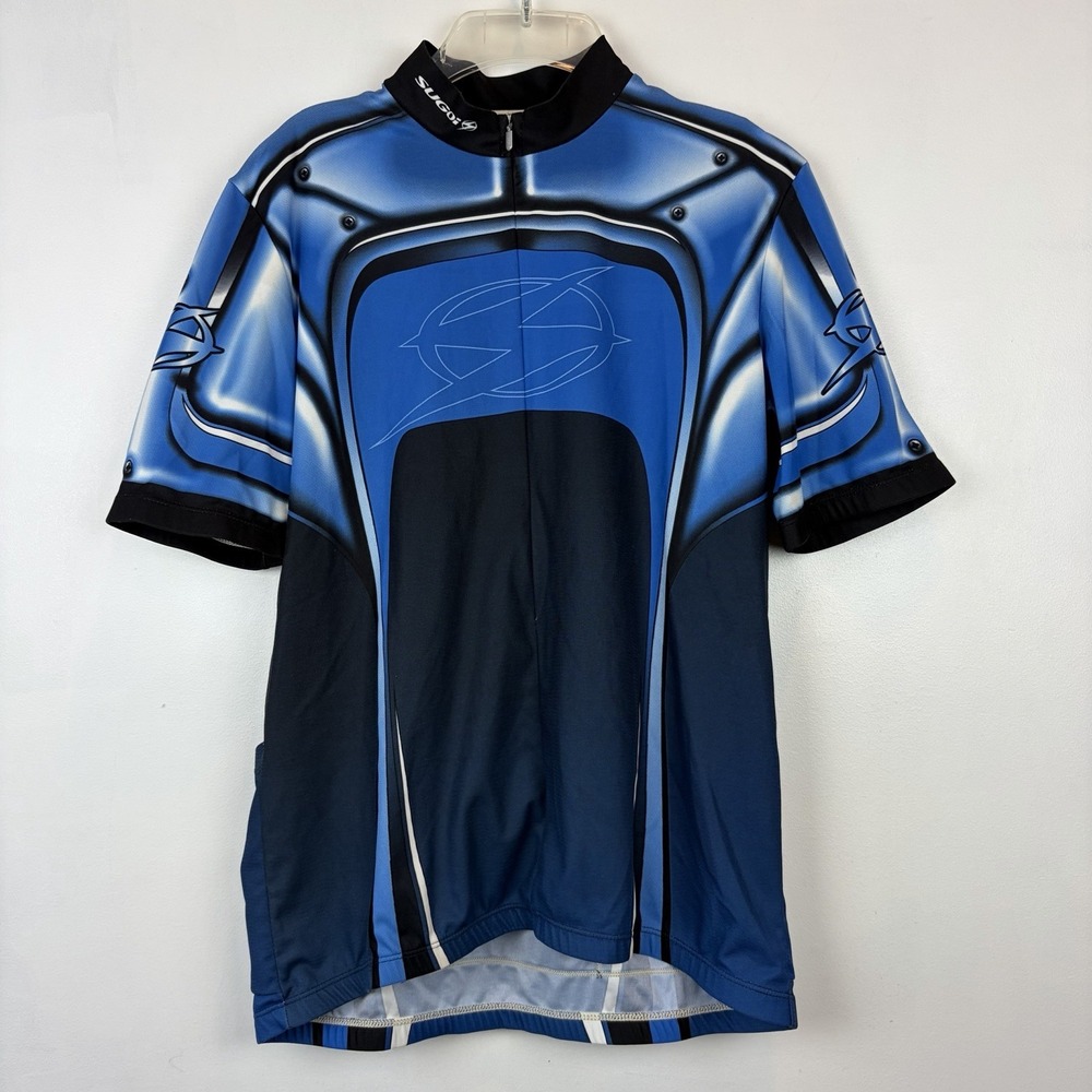 Sugoi Cycling Jersey Adult Large Blue Half Zip Short Sleeve Rear Pockets Poly